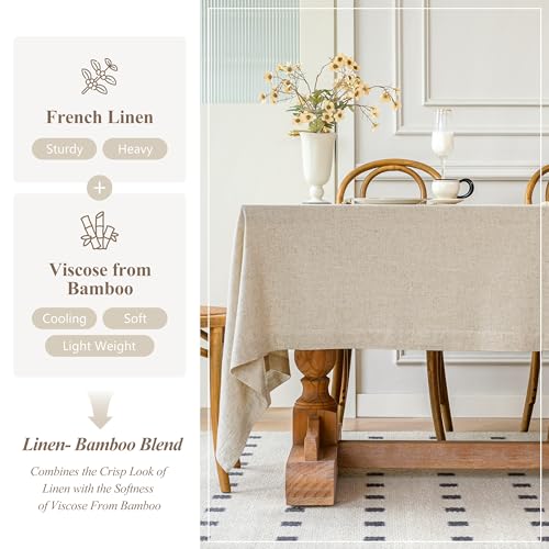 Natural Linen Blend Tablecloth 60x120 Inch for Dining & Outdoor Use - Rectangular