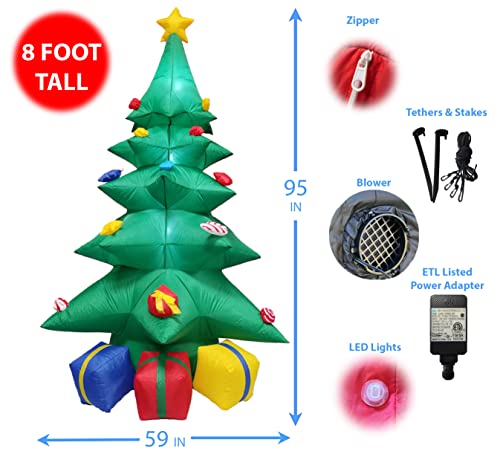 8 FT Tall Inflatable Christmas Tree with LED Lights, Multicolor Gift Boxes & Star