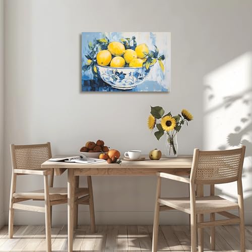 Blue Lemon Wall Art Citrus Prints for Kitchen & Bathroom Decor - 18" x 12"