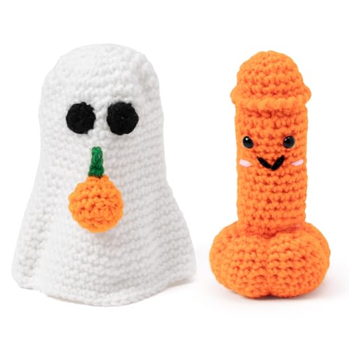Halloween Crochet Ghost and Pumpkin Dolls Set - Handcrafted Quirky Decorations