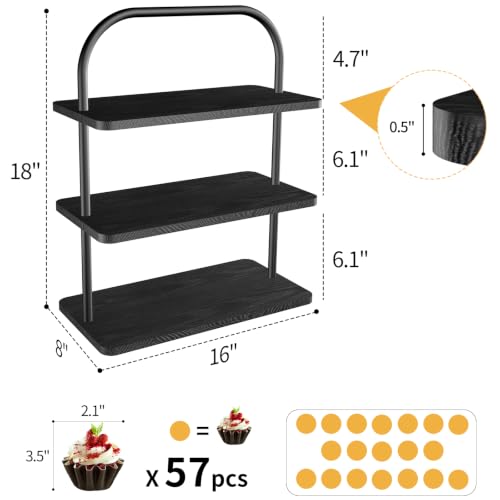 Black 3-Tier Halloween Cupcake Stand for 50 Cupcakes Wooden Dessert Display