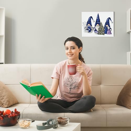 BearCake Christmas Wall Decor - Blue Buffalo Gnomes Wall Art with Santa Hat Variation