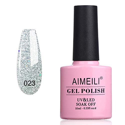 AIMEILI Soak Off Gel Nail Polish - Silver Glitter Explosion 10ml