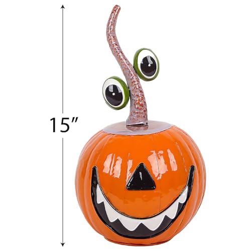 Halloween Metal Pumpkin Decoration with Floating Eyes - Indoor Spooky Decor, 15 Inches
