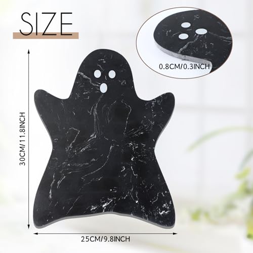 Halloween Ghost Marble Cheese Board - Black 11.8 x 9.8 Inch Serving Tray for Cheese & Appetizers