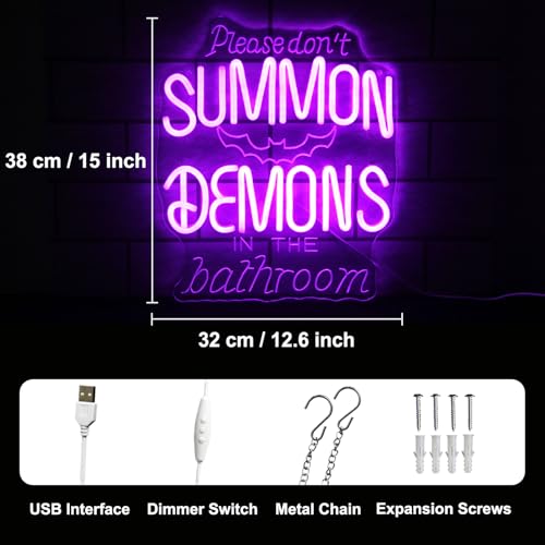 Purple Please Don't Summon Demons in the Bathroom Neon Sign Halloween Decor