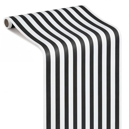 Black Striped Paper Table Runner Roll - 50 Feet x 16 Inches, Disposable