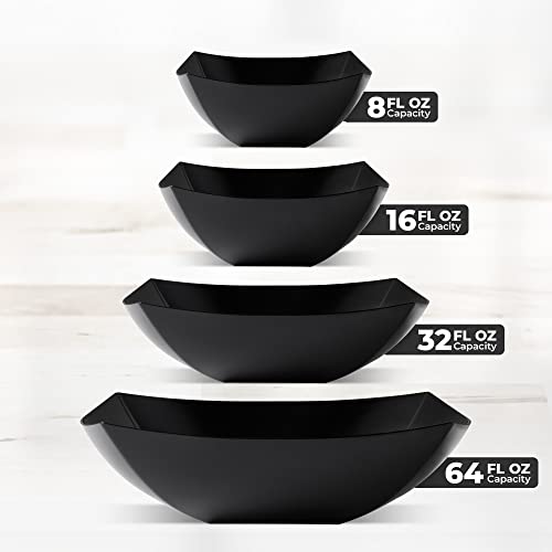 8oz Disposable Black Plastic Square Serving Bowls - Party & Candy Use, 4 Pack