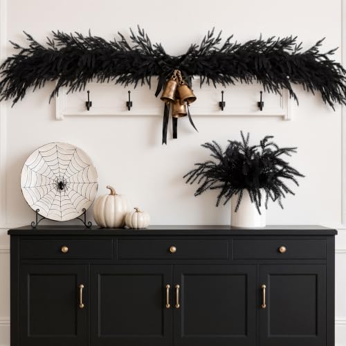 12Pcs Artificial Norfolk Pine Stems - Real Touch Halloween Christmas Decor - Black Variation