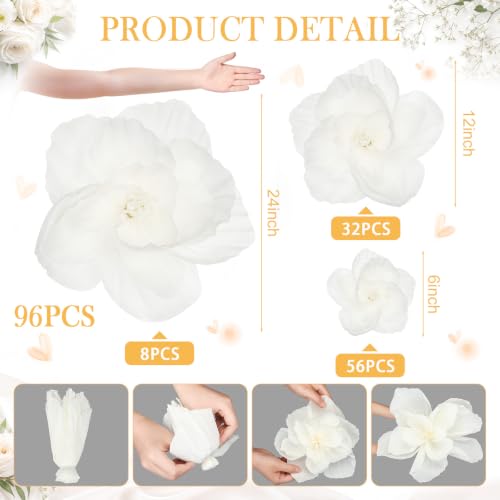 White 96 Pcs Giant Paper Flowers Set - Large Crepe Flower Decor