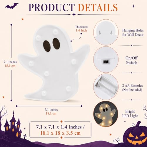 Halloween Ghost Decorations Light Up Ghost LED Marquee Sign - 2 Pcs Indoor Outdoor