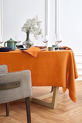 Pumpkin Woven Linen Tablecloth 70x120 Inches - Sonoma, Handcrafted