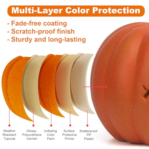 9-Inch Jack O Lantern Halloween Pumpkin Lantern Lighted Decor - Indoor/Outdoor, LED Bulb, Weather-Resistant, Shatterproof, Family Safe, Variation of Skull