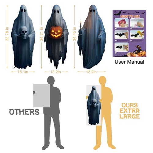 34-Inch Halloween Spooky Ghost Window Cling Decal - Extra Large, Reusable, Double-Sided Decoration - Variation: Spooky Ghosts