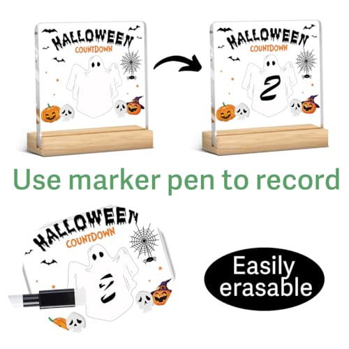 Halloween Countdown Acrylic Sign with Stand - Ghost Pumpkin Spider 4x4 Inch Holiday Decor - Variation of THIS listing