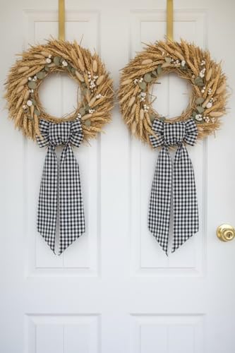 Black White Checkered Sash for Wreaths - 2 Pack Halloween & Modern Decor - Variation of Black White