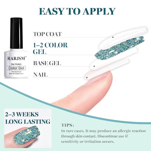 Reflective Glitter Gel Nail Polish - Dark Blue Rainbow Iridescent 7.5ml - Variation RAR1305