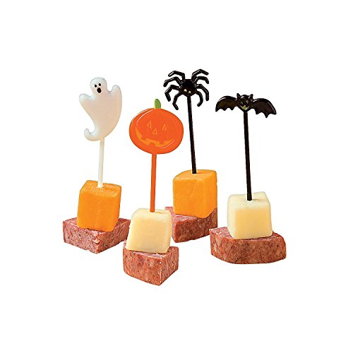 Halloween Plastic Picks Set - Spiders, Bats, Pumpkins & Ghosts for Food & Cupcakes