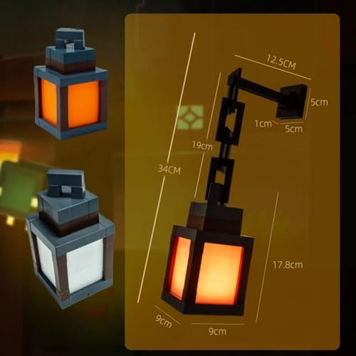 Pixel Lantern Night Light - 16-Color USB Rechargeable Wall Lamp with Remote, Bedside & Gaming Decor
