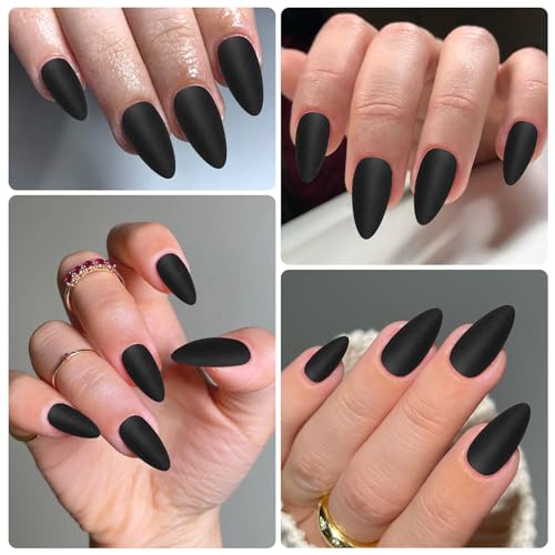 Lifextol Black Almond Press-On Nails Kit - Medium Length Fake Nails with Glue & Tools, Variation: Black