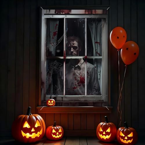 Halloween Horror Window Cover Set - Hycg-02, 2pcs Haunted Curtain Decorations