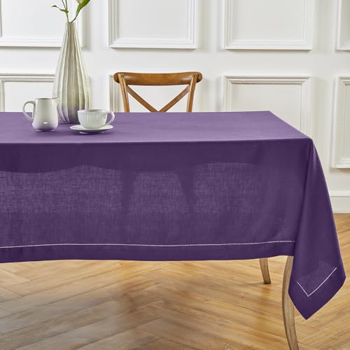 Pure Linen Tablecloth Purple 60x144in Classic Hemstitch - Handcrafted