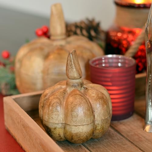 Farmhouse Pumpkin Figurines Set of 2 - Solid Wood Fall Decor