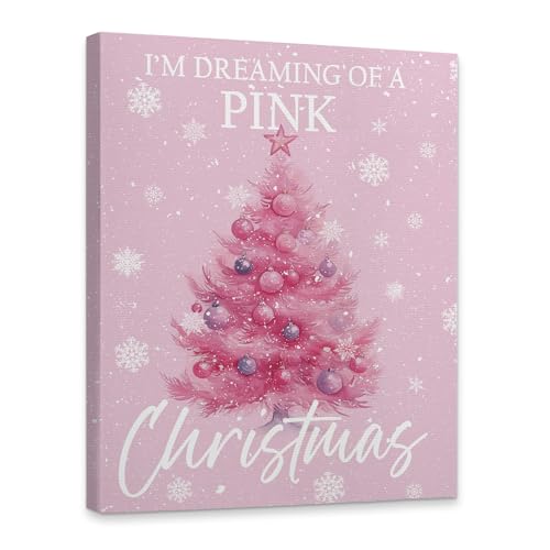 Pink Christmas Tree Canvas Wall Art Decor - Holiday Winter Scene - Variation of THIS listing