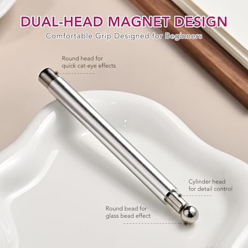GAOY 3-in-1 Cat Eye Nail Magnet Set - Silver, Cylindrical & Ball Tips