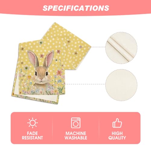 Yellow Bunny Rabbit Floral Polka Dot Easter Table Runner 13x90 Inch - Spring Kitchen Decor