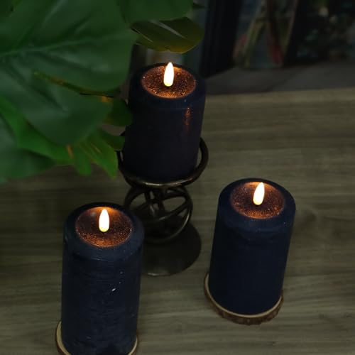 Navy Blue Battery Operated Flameless LED Candles with Real Wax, Remote Control