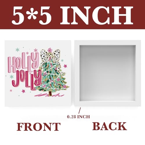 Christmas Tree Wooden Box Sign - Pink Glitter Bow Holiday Decor for Home & Gifts