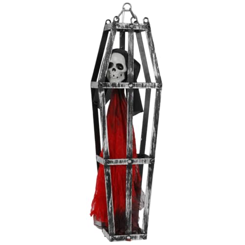 Pirate Skeleton Hanging Decor Set - 2 Pieces Halloween Coffin Cage Skeleton with Red Dress