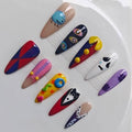 Gleamrain Long Stiletto Almond Press-On Nails - Design Color 814, 10Pcs, M Size