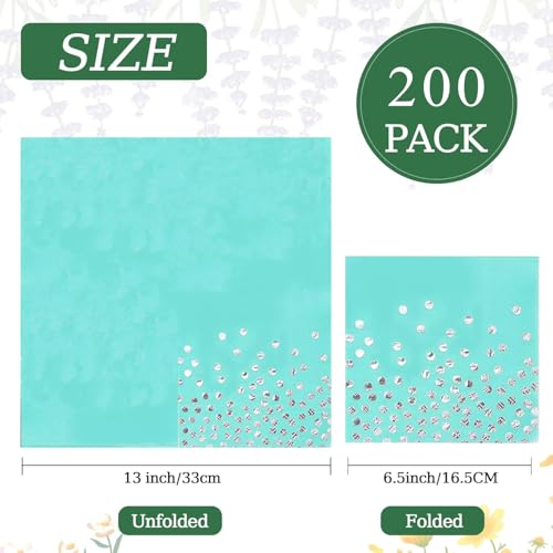 200Pcs Teal and Silver Dot Party Napkins - Elegant Cocktail & Wedding Supplies