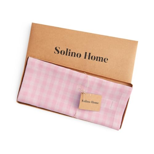 Marshmellow Pink Gingham Linen Table Runner 14 x 132 Inches - Pure European Flax