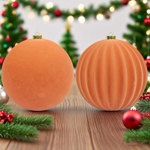 Velvet Christmas Ball Ornaments - 8 Inch Rose Gold Set of 2 - Festive Holiday Decor