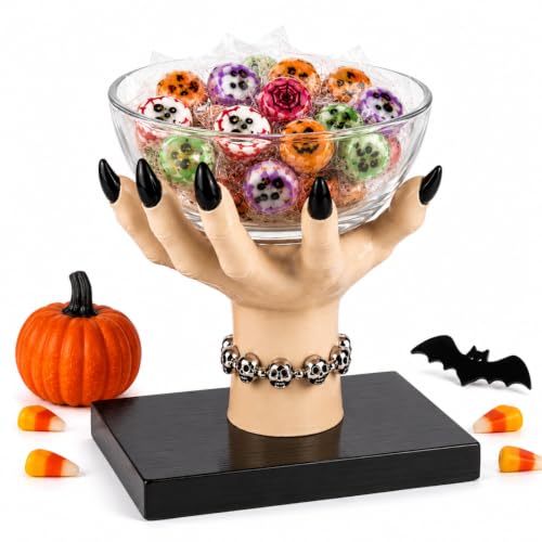 Halloween Witch Hand Candy Bowl Stand Resin Snack Dish Trick or Treat Decor