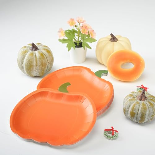 Pumpkin Party Plates - Fall Disposable Paper Plates for Halloween & Autumn - 24 pcs