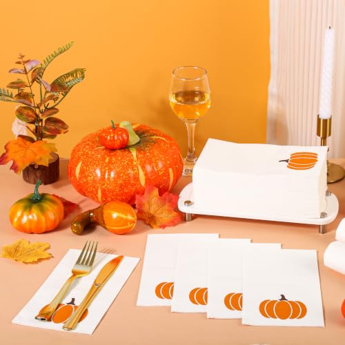 Fall Pumpkin Paper Napkins - 100 Pack Disposable Guest Towels for Autumn