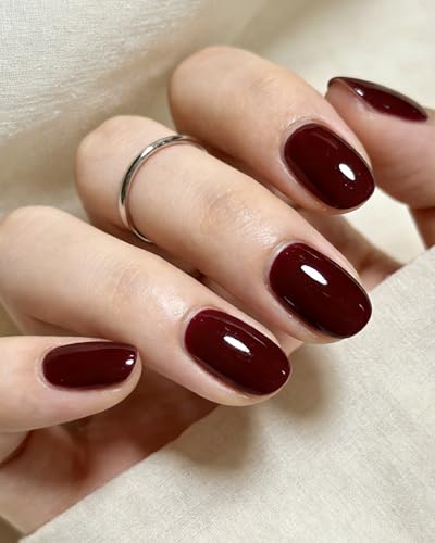 Press On Nails Short Oval Burgundy Fake Nails - Variation: Short Squoval Red Brown