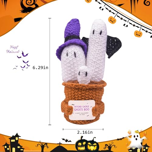 Halloween Positive Ghost Knitted Crochet Decoration with Witch Hat - A-Ghost Variation
