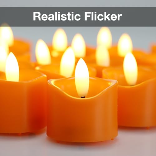 24 Pack Orange Flameless LED Tea Lights Candles - Battery Operated, Long-Lasting, Safe for Decorations