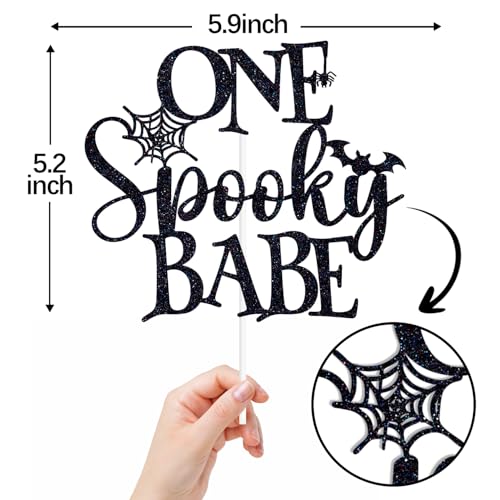 Halloween Baby Shower Cake Topper - Black Glitter Spooky Babe Decoration