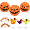Halloween Pumpkin Cocktail Umbrellas Set - 100 Assorted Spooky Drink Picks