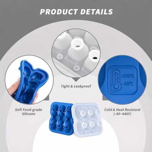 Blue Skull Ice Cube Mold - 6-Cavity Silicone Ice Tray for Whiskey & Cocktails