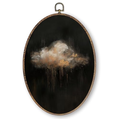 Gold Cloud Wall Art - Moody Celestial Canvas Decor, 8.6x11.4 Inch Oval