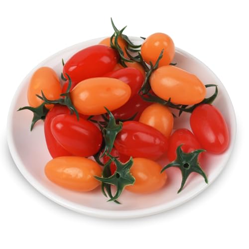 Fake Cherry Tomatoes Set - 20 Lifelike Red and Yellow Artificial Fruit Decor for Kitchen & Party