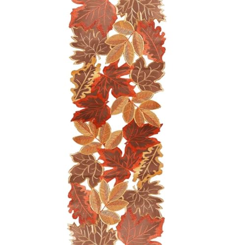Autumn Fall Embroidered Leaves Table Runner 13x70 Inch for Thanksgiving Halloween Dining Decor