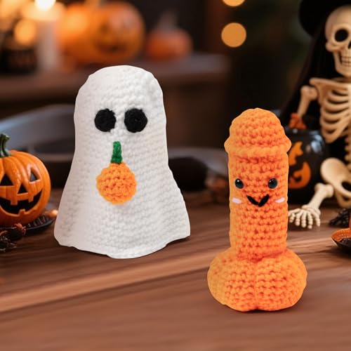 Halloween Crochet Ghost and Pumpkin Dolls Set - Handcrafted Quirky Decorations